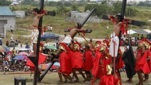 Crucifixion re-enactment during the Holy Week in Pampanga,  Philippines