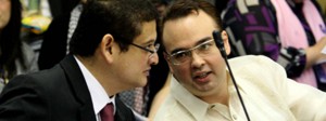 Senate Blue Ribbon Committee Chairperson Teofisto Guingona III with Senate Majority Floor Leader Alan Peter Cayetano during the pork barrel scam hearing Sept. 26. (photo from Senate PRIB/CT)