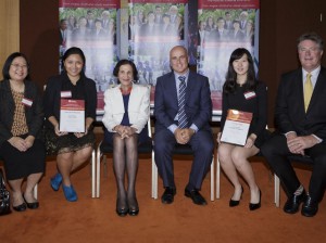 Int'l Students Awards -(left to right) Anne Louis, Consul General, The Philippines; Cherry Bo Fernandez (winner, School Service Award); Her Excellency Professor The Honourable Marie Bashir AC CVO, Governor of NSW; Minister for Education the Honourable Adrian Piccoli MP; Xi Hallie Yang (winner, Academic Achievement Award) and; Deputy Director-General Schools, Greg Prior