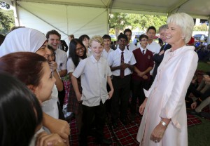 Westpac's CEO Gail Kelly and school kids