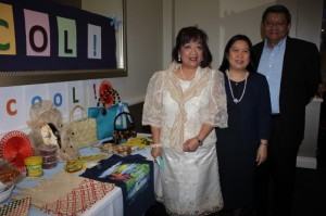 A Bicol craft display with Bicol Inc Chair Penny Perfecto, ConGen Anne Jalando-on Louis, and Gerald Louis at Lillys in Seven Hill