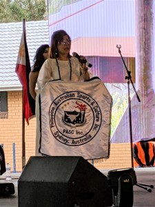 Presdient of Philippine Australian Sports and Culture (PASC), Inc Ms Marivic Ayap-Florez